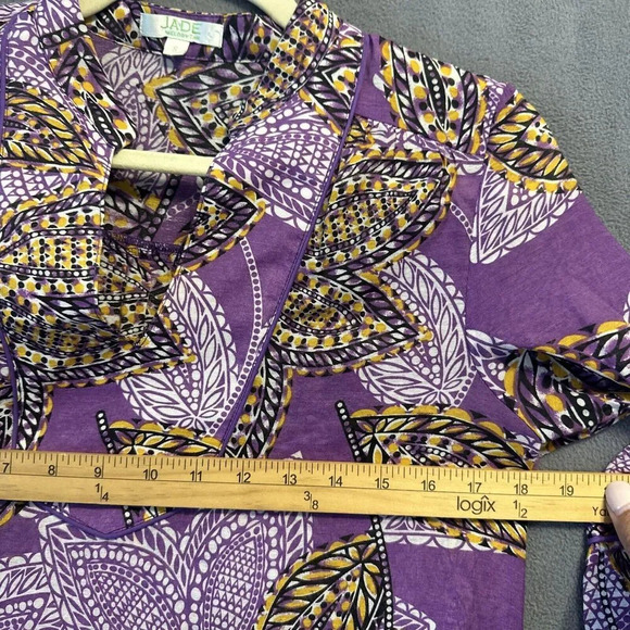 Jade Melody Tam Boho Tunic Top Semi Sheer Blouse Size S Purple Yellow Paisley - Picture 7 of 9